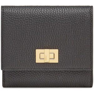 NWT Fendi Selleria Tri Fold Black Leather Micro Wallet Billfold Gold COA 8M0415